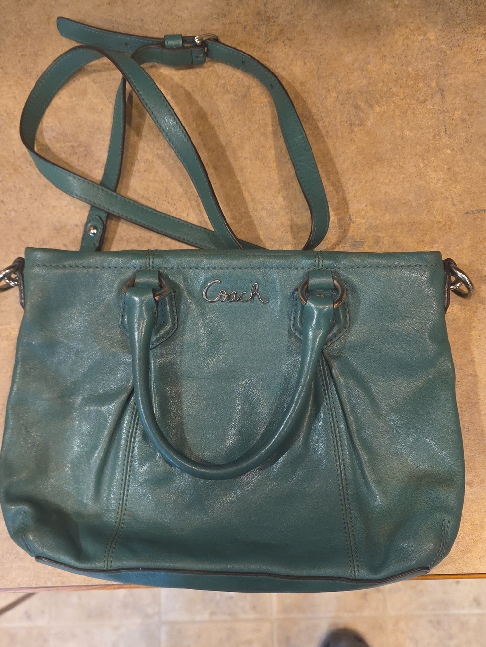 Coach Teal Leather Satchel with Removable Strap